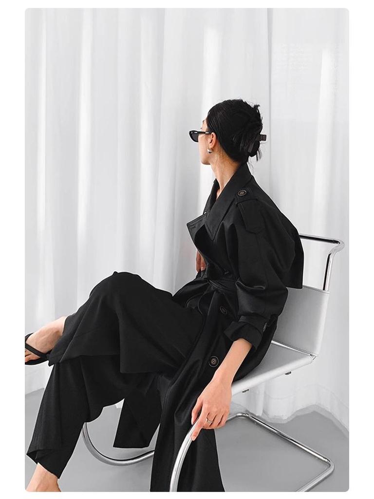 Rongtai Retro British Double-Breasted Tie-Waist Trench Coat for Women - 2025 Spring Collection