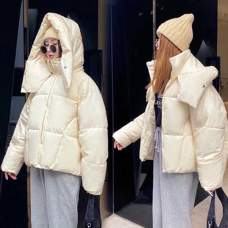2025 Women's Autumn Winter Short Loose Cotton-Padded Jacket - College Style, Thickened, Candy Colors