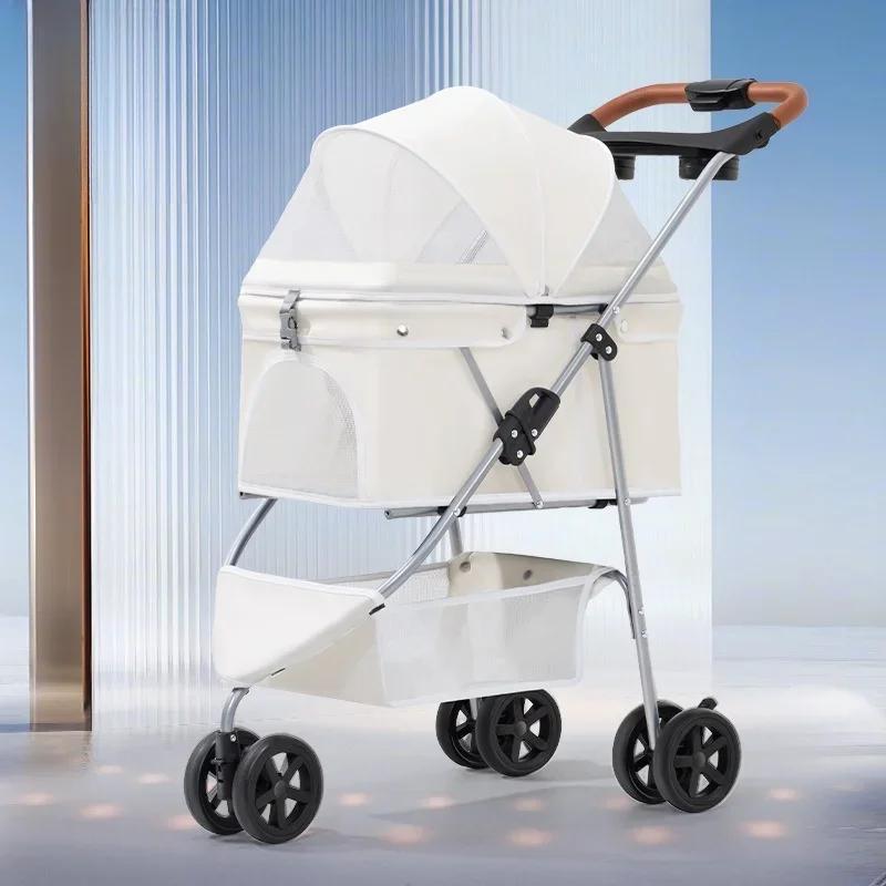 Lightweight Pet Stroller Puppy Transporter Small and Medium Pet Stroller Folding Outdoor Travel Breathable Cat Dog Stroller
