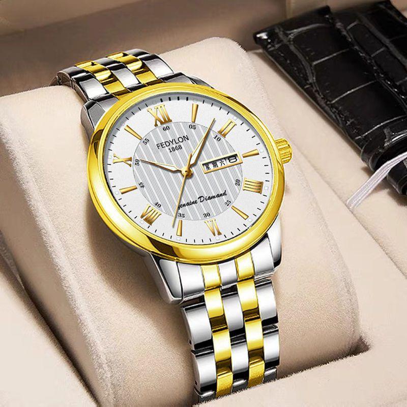 Men's Watch Waterproof and Fashionable Luminous Fully Automatic Movement Double Calendar Korean Version Casual Business Quartz Watch