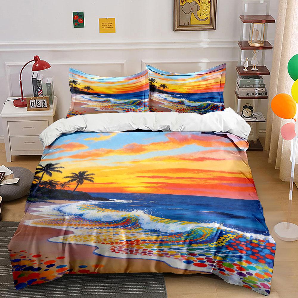 Sunset, ocean, palm trees. Bedding sets Duvet cover sets Duvet covers Pillowcases(1 * Duvet Cover 2 * Pillowcases without duvet insert)