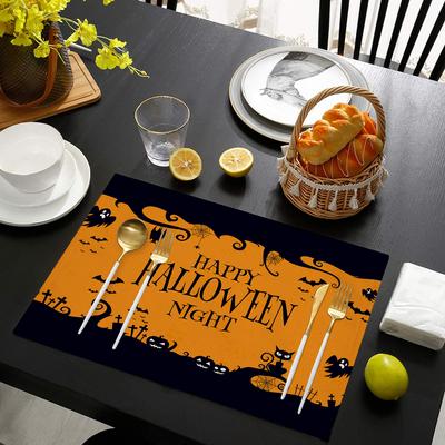 Halloween Cute Pumpkin Placemat Bat Ghost Coffee Cup Child Table Mats Kitchen Decor Linen Coaster Pad Bowl Mat Tablecloth