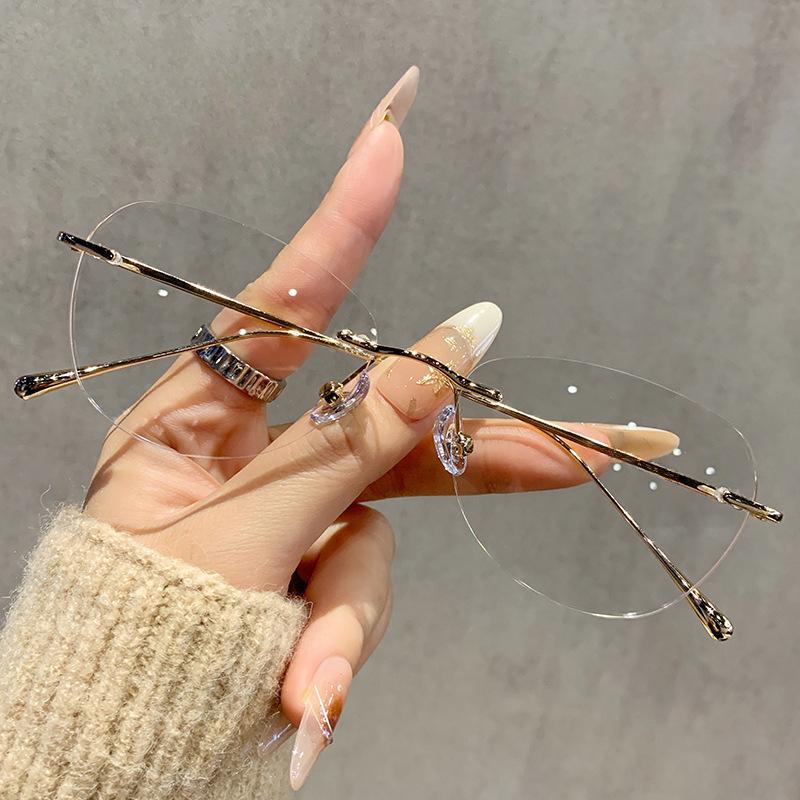 Black anti-blue light box rimless myopia glasses flat glasses light metal frame male pure desire super year frame