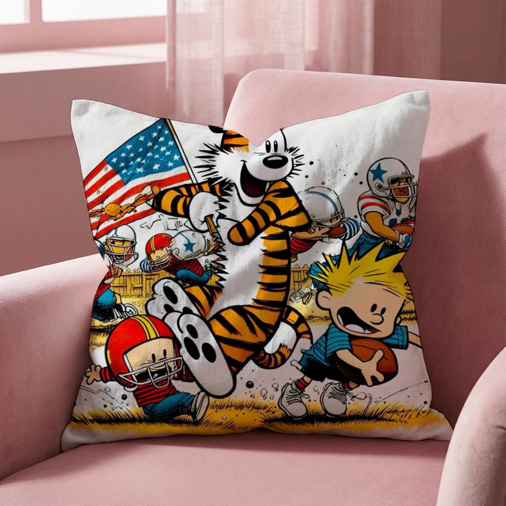 C-Calvin and H-Hobbes Cushion Cover Multi-Scene Pillow Cover for Home & Car - Reversible, Soft & Durable for Daily Use