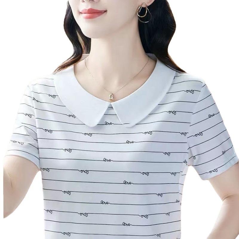 

Женская летняя футболка с коротким рукавом Новая Свободная Повседневная и Универсальная Омолаживающая Топ с кукольным воротником для мамы среднего возраста 4XL