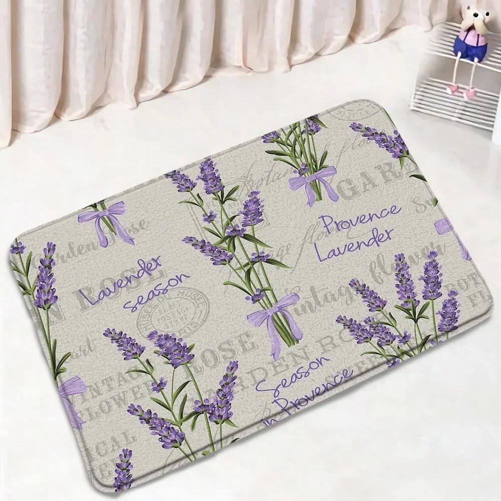 Purple Lavender Bath Mat Set Nature Flowers Plants Butterfly Modern Home Carpet Bathroom Decor Non-Slip Rugs Toilet Lid Cover