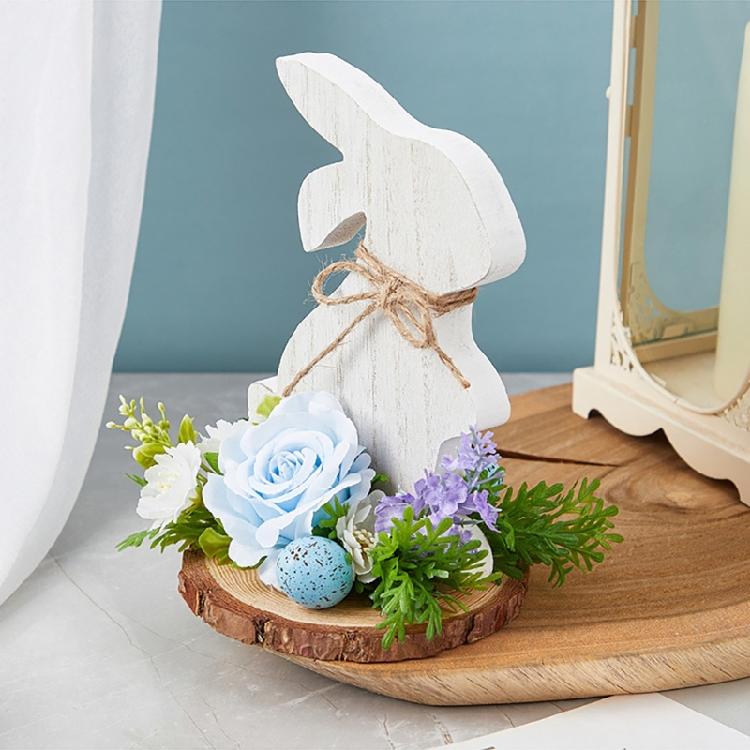 Easters Rabbit Wood Ornament Cartoon Rabbit Wood Crafts for Easters Home Party Desktop Decoration