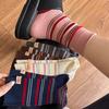 Ladies Spring & Fall Casual Pinstripe Heel Cloth Label Boneless Mid Barrel Pile Cotton Socks