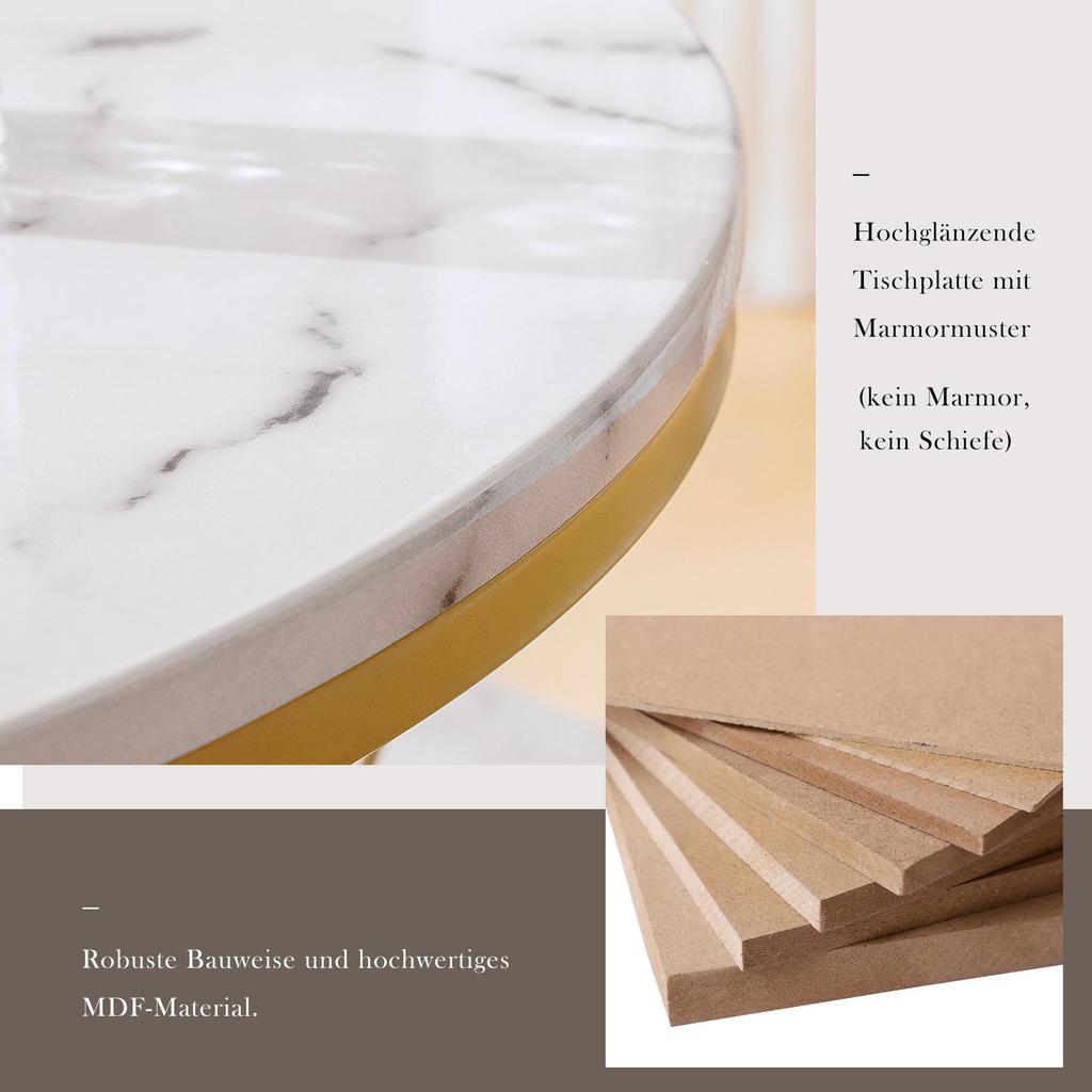 Flieks Coffee Table Set of 2, High-Gloss Living Room Table with Storage, for Living Room and Balcony - Metal Frame, Gold and White