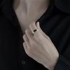 Vintage Faux Onyx Rings for Men Temperament Stainless Steel Adjustable Open Ring Silver Color Fashion Punk Jewelry Gifts