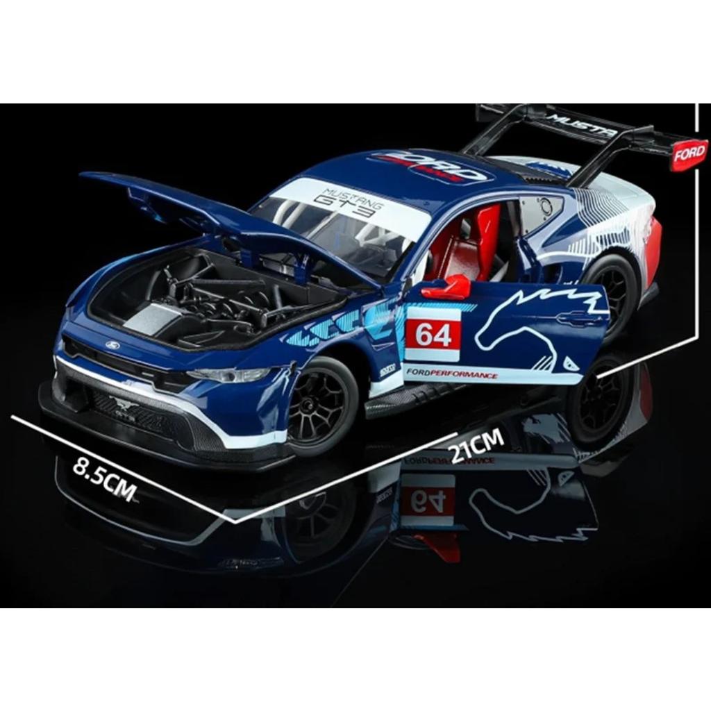 1/24 Ford Mustang GT3 #64 Alloy Track Racing Car Model Diecast Metal Muscle Sports Vehicles Car Model Sound and Light Kids Gifts