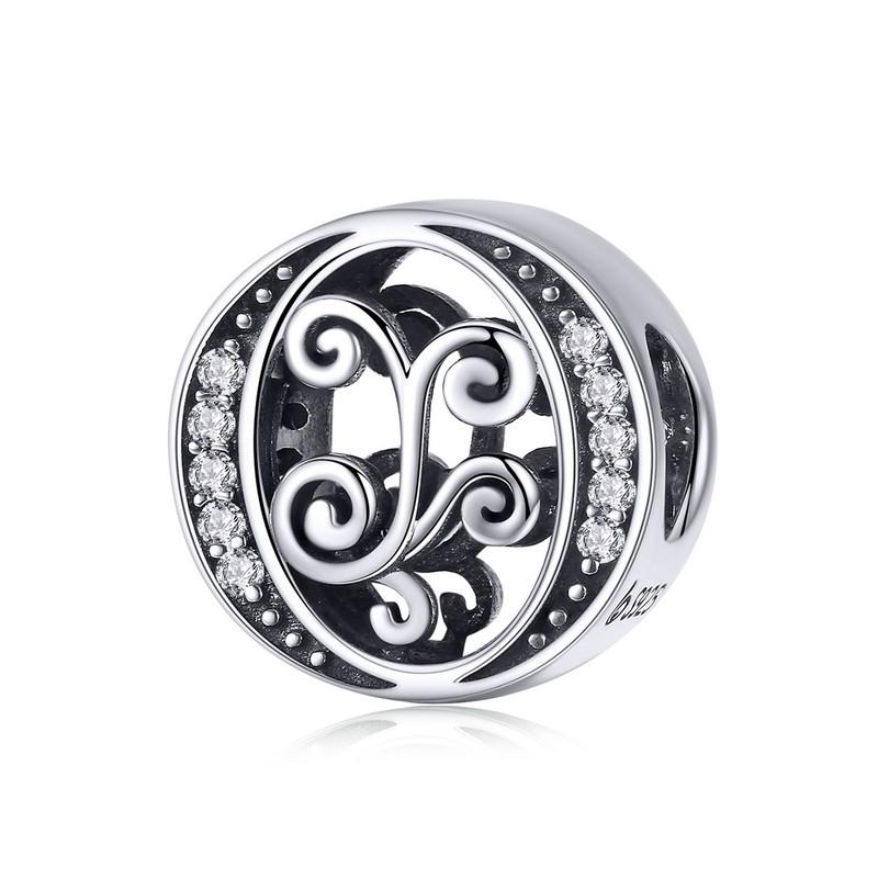 BAMOER Classic 925 Silver Letter Vintage A to Z 26 Letter Charms Openwork CZ Alphabet Beads Fit Charm Bracelet BSC030