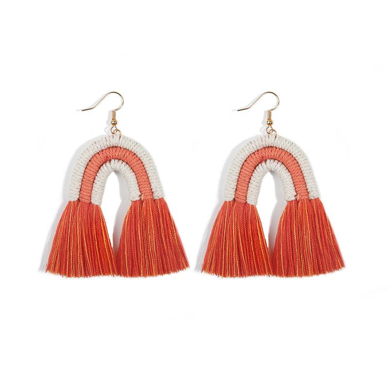 Niche design retro woven rainbow fringed earrings personalized versatile bohemian vacation long earrings
