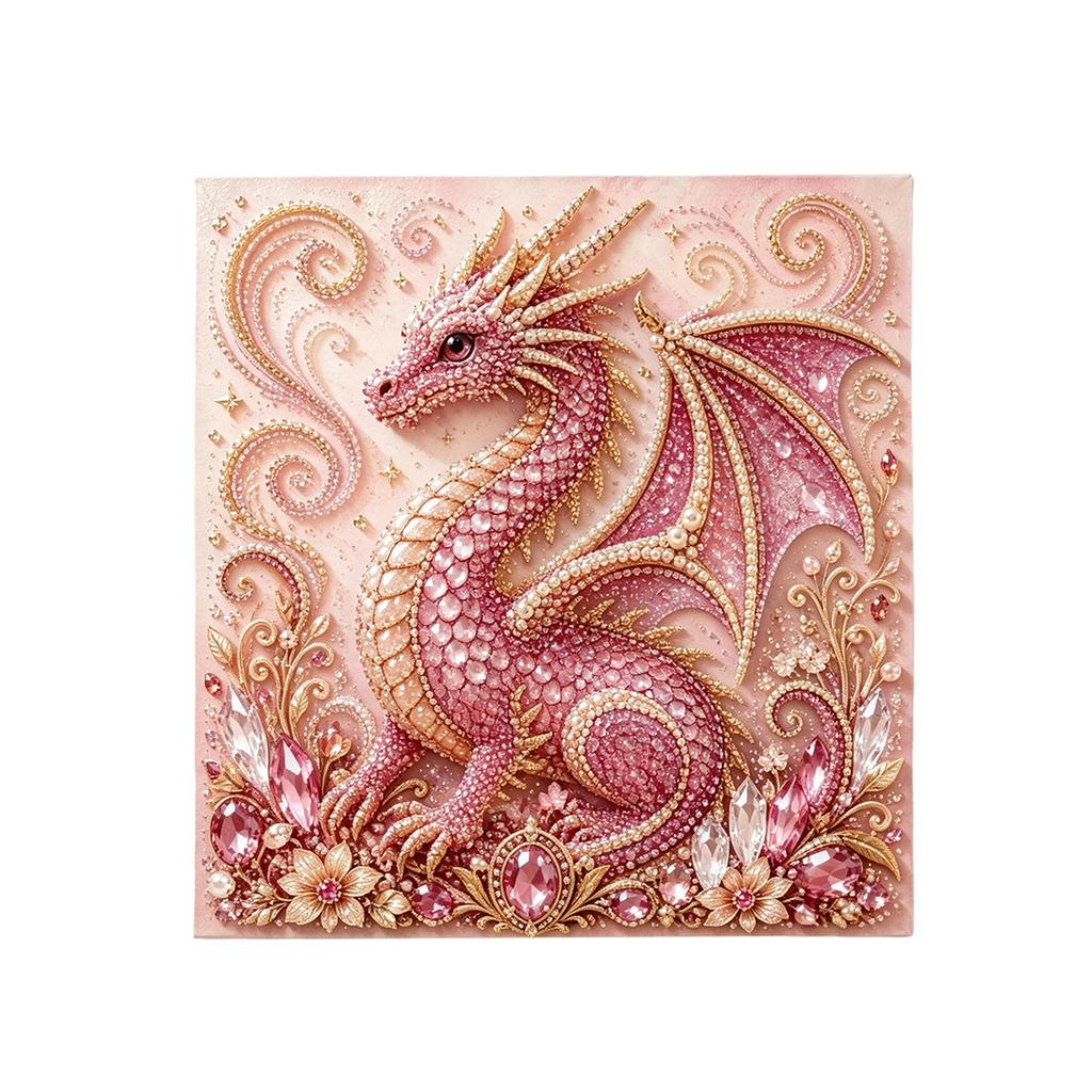 Dragon Rhinestone Art Painting Kit Pink Dragon, DIY Diamond Painting 3D Art Home Decoration