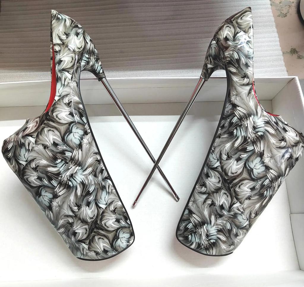 Fashion 2025 Ultra-high Skinny Heels 30cm Patent Skin Fish Mouth 19cm Single Shoe Runway Sexy Big Size Women's Shoes Sky High 34-43yards
