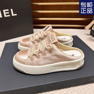 2025 Half Slippers Women's Outer Wear 2025 Summer New Round Head Lace-up Casual White Shoes Comfortable Versatile Board Shoes