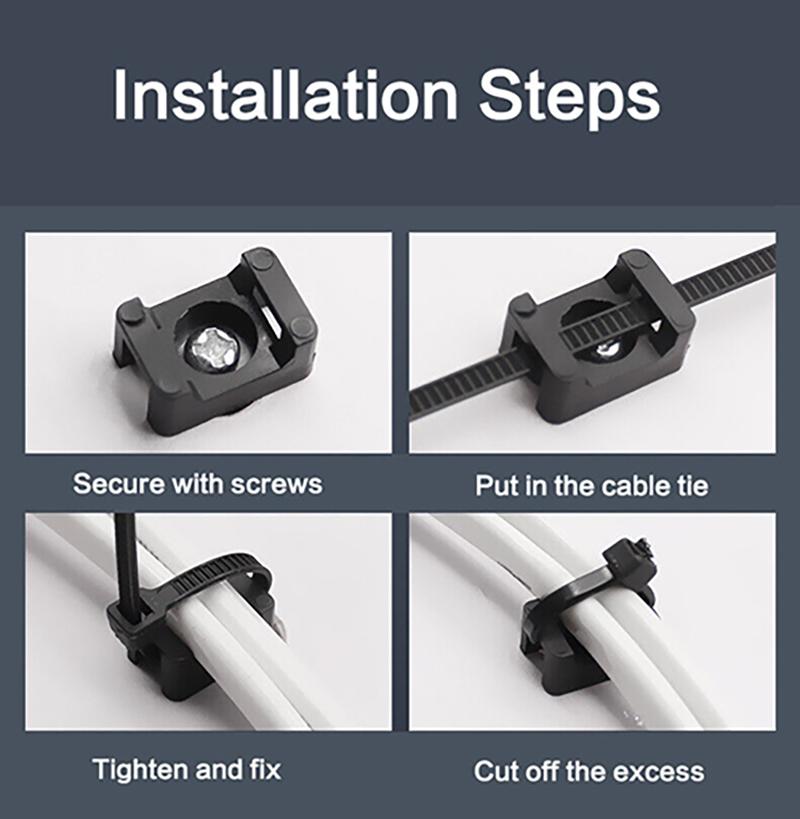Black Zip Tie Mounts 50PCS Black Wire Management Accessories Wire Organizer Clips Plastic Flame Retardant Wire Holders For Home