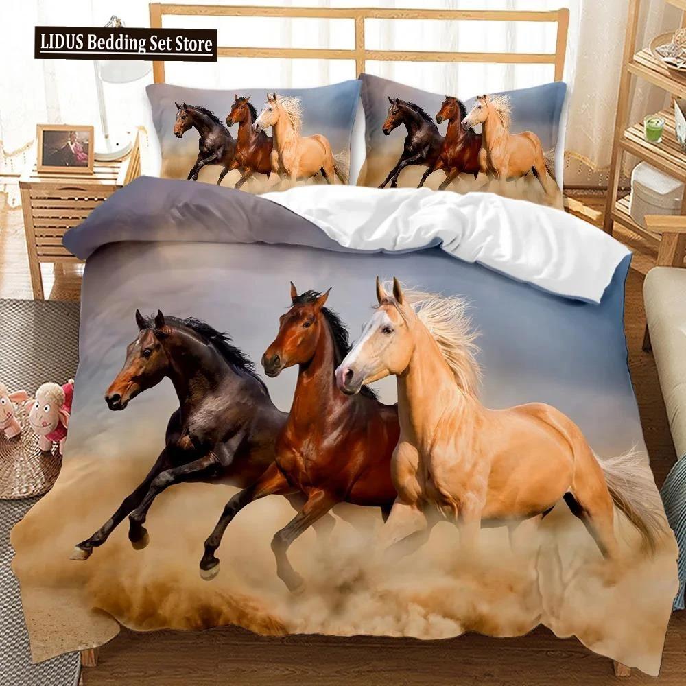 Horse Soft Duvet Cover Set Horse Runing In Stary Sky Print Twin Beding Set For Adult Peoples Animal Quen King-Sized Dimensionsd Dimensions Polyester