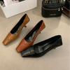 2025 spring women's stiletto single shoes French retro style plain color square tail casual style French high heels women's outer wear
