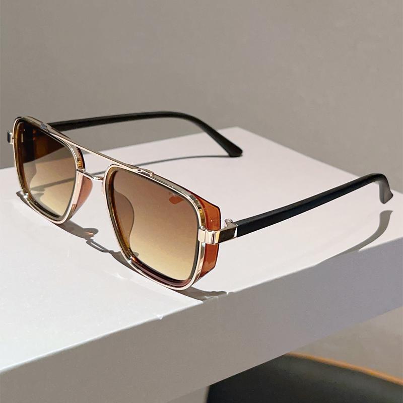 

GM LUMIAS Vintage Square Sunglasses Men Fashion Double Bridge Decor Shades 2026 New Trendy Brand Design Retro Casual Sun Glasses as picture shows
