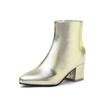 New Fashion Zipper Women's Short Boots Size Coarse Heel Women's Boots Gold Silver High Heels Dance Shoes