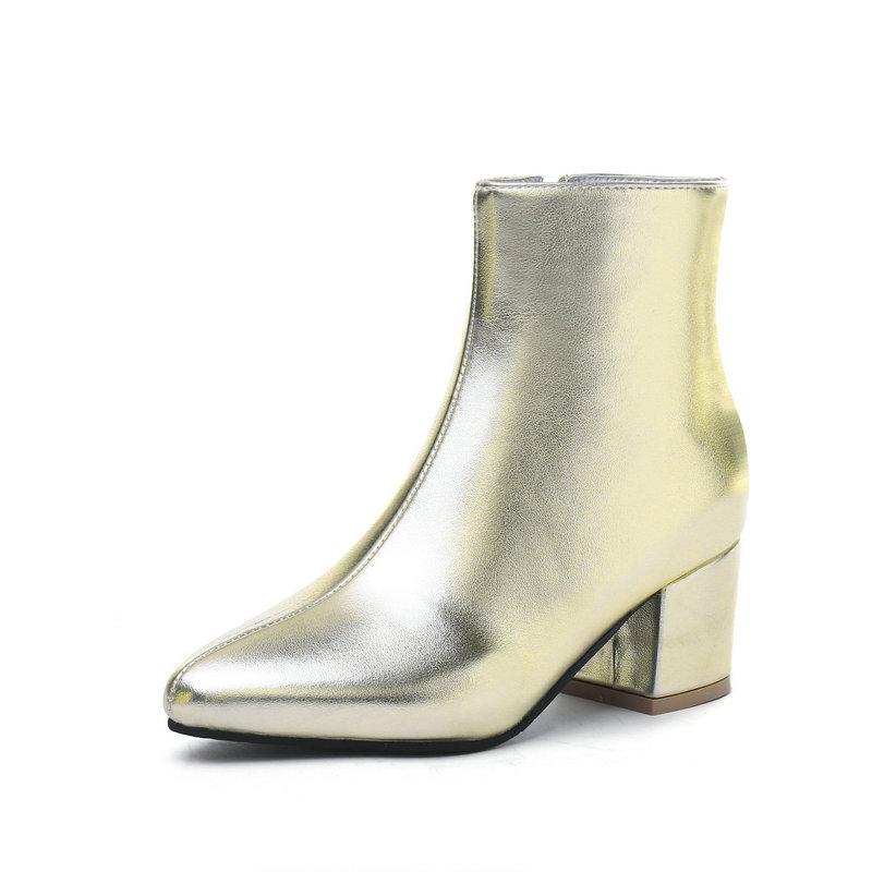 New Fashion Zipper Women's Short Boots Size Coarse Heel Women's Boots Gold Silver High Heels Dance Shoes