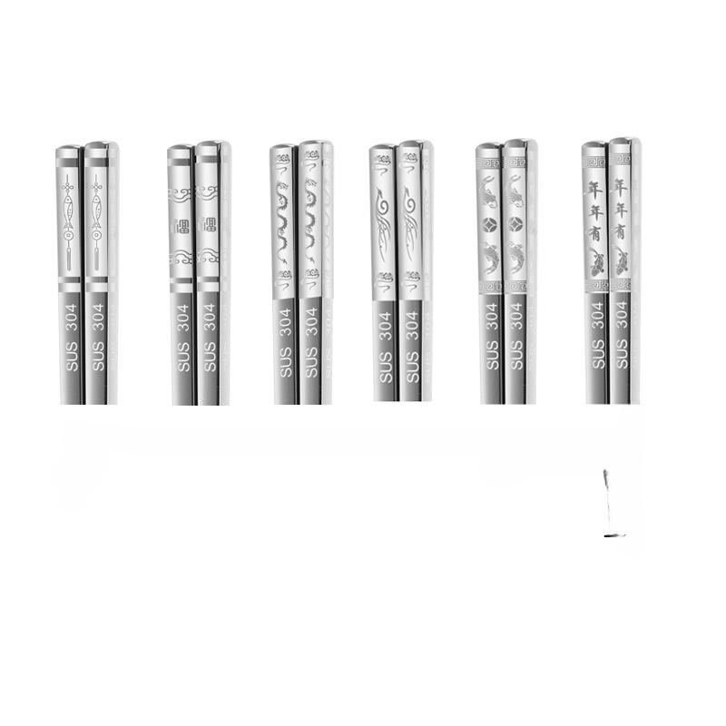 304 Stainless Steel Titanium Plated Gold Square Chopsticks Home Hotel Chopsticks Gift Box Set