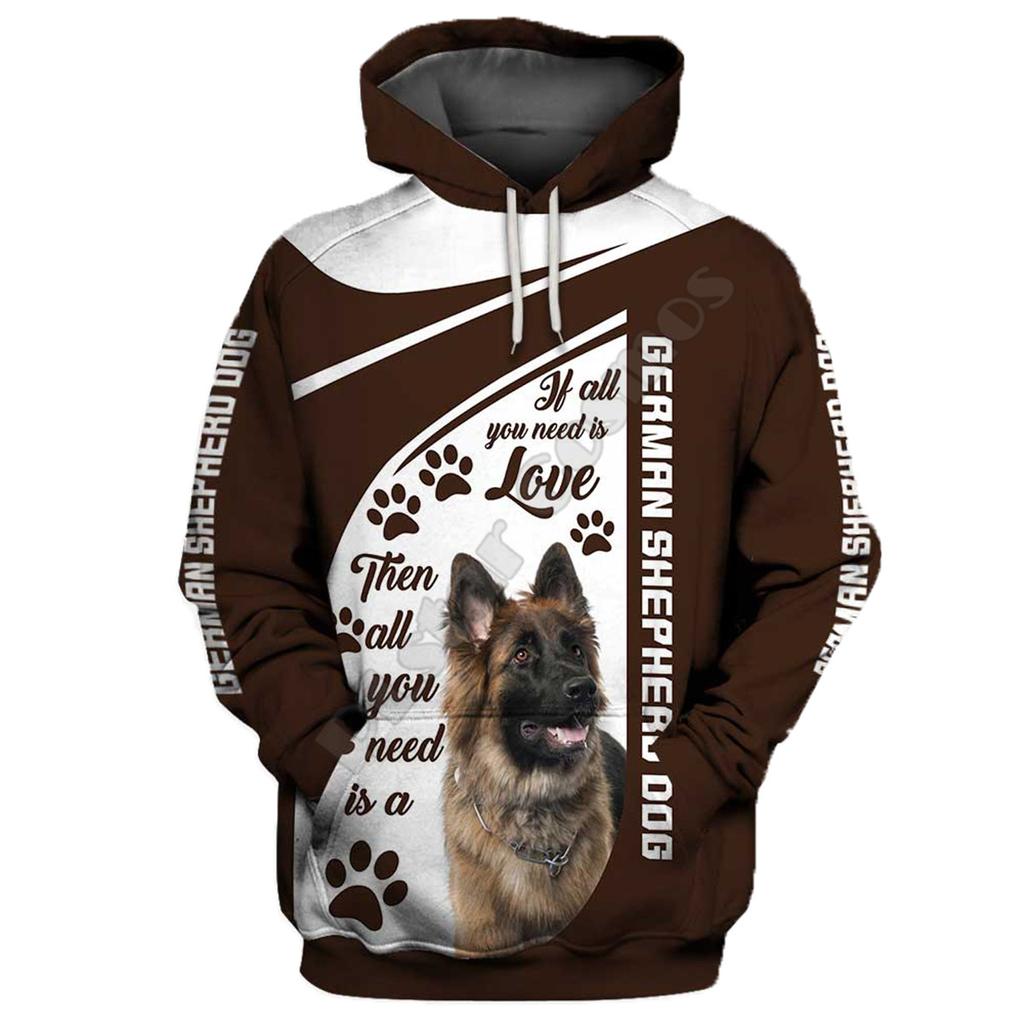Woof Woof German Shepherd Pattern Print Women Pullover Hoodie