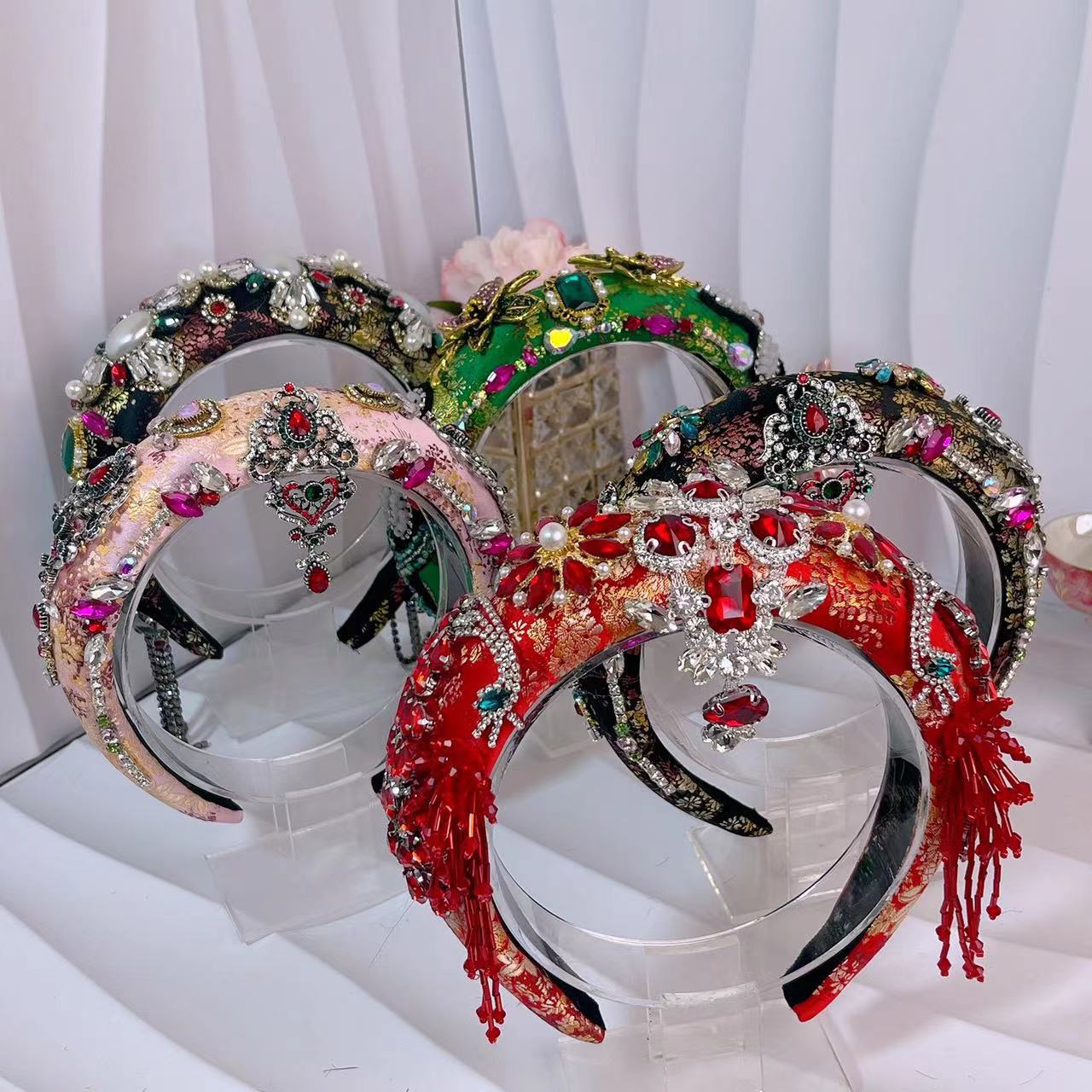 

Дворцовый аксессуар для волос зеленая ретро-губка со стразами подвеска кисточка ободок