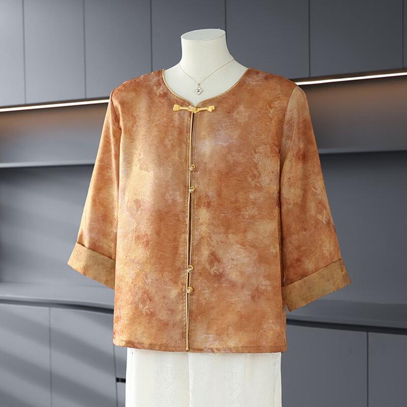 Yuzhaolin Women s Summer New Chinese Style Disc Button Shirt 5XL
