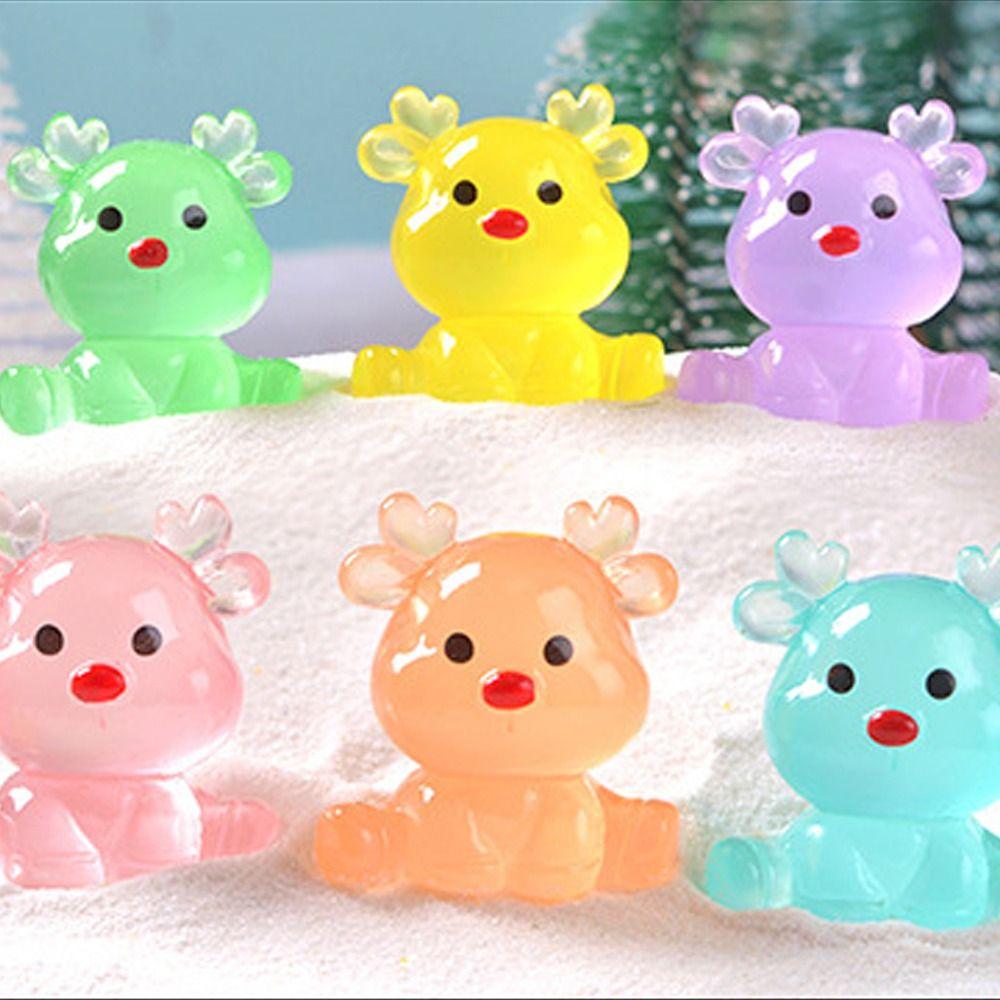 Mini Elk Miniature Figurines Cartoon Deer Statue Christmas Luminous Sitting Elk  Home Car Decor