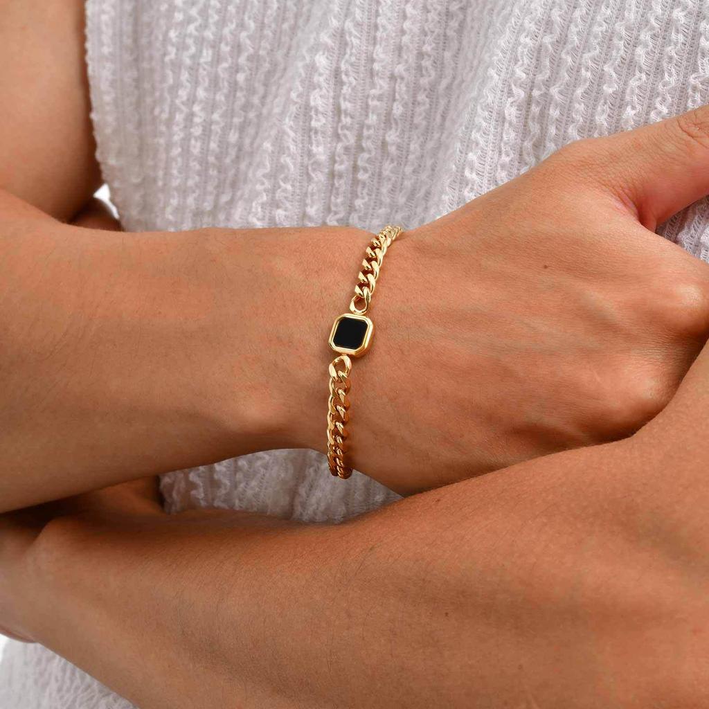 Herren Trendiges Hip Hop Sechsseitig Geschliffenes Gold Stahl Kettenarmband