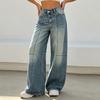 Women's Casual Loose Fit Wide Leg Denim Jeans with Slant Pockets for Everyday Wear