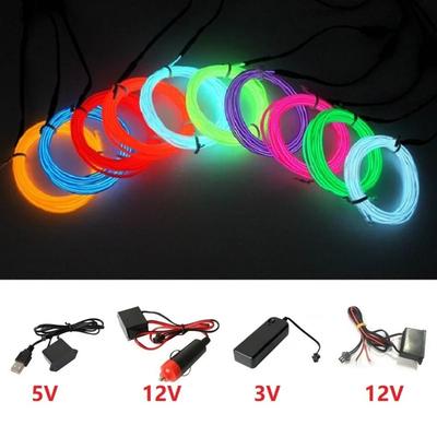 1Pcs Neon Wire EL Wire Drive Car Interior DC12V/5V Lighting Strips Drive Flexible for 1-5M Inverter Plug Adapter Controller
