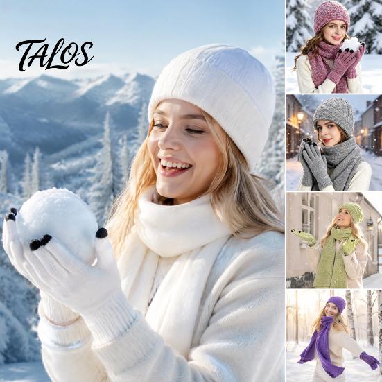 Matching Scarf And Touch Screen Gloves Set Winter Hat for Women, Warm Knitted Hat, Holiday Gift Friends Family Gloves, 71 Inch Scarf, Cozy Knit