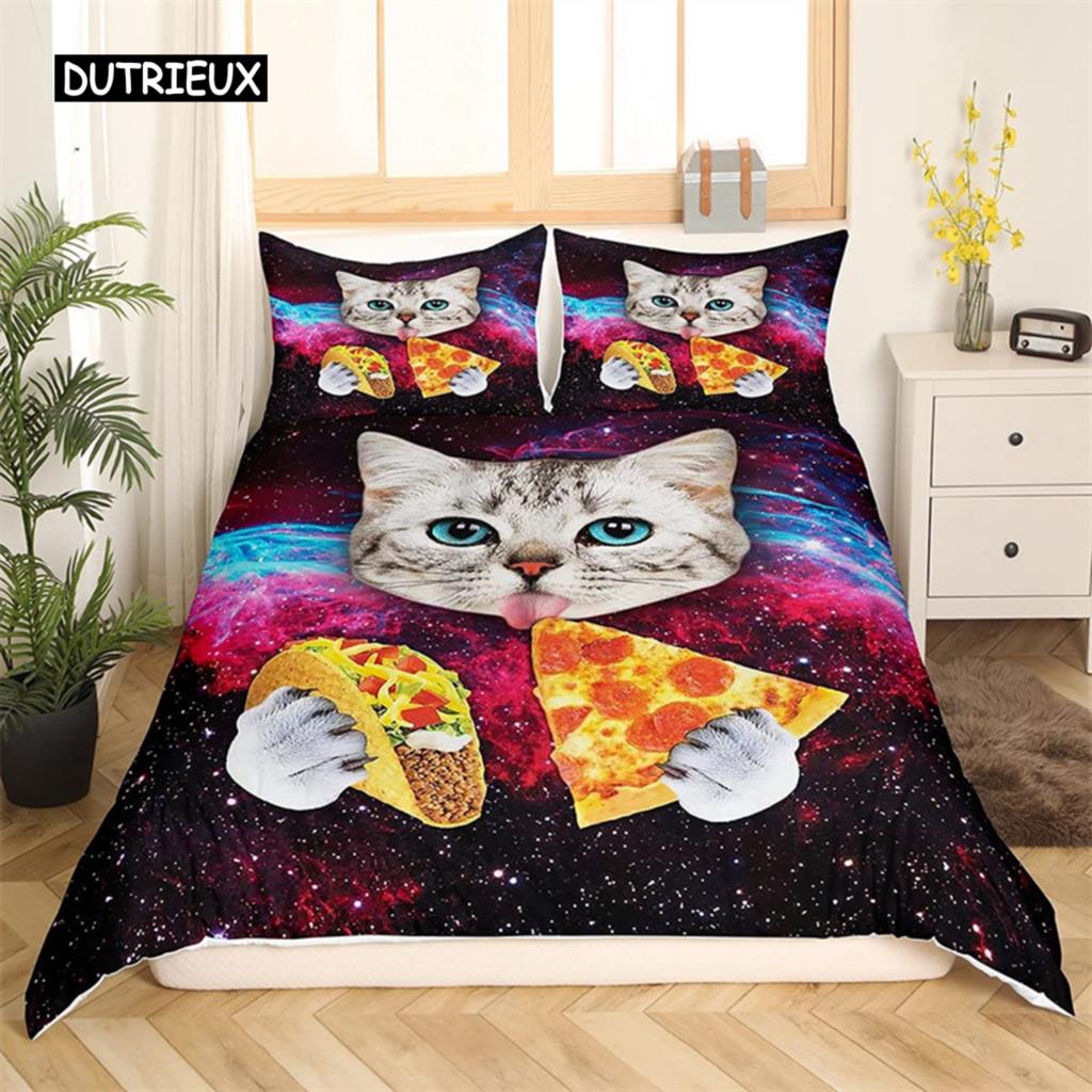 

Комплект пододеяльников для кошек Подарки для любителей кошек Комплект постельного белья из микрофибры Милый рисунок котенка Животная тематика Двуспальное одеяло размера «queen-size» EU single(135x200cm)