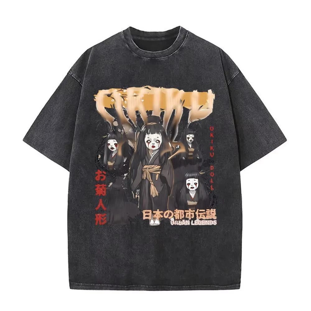 Funny Japan Style Cat Vintage Washed T-Shirts Japan Is Calling and Must Go Surfer Cat T-shirts Men's Women Clothing Short Sleeve