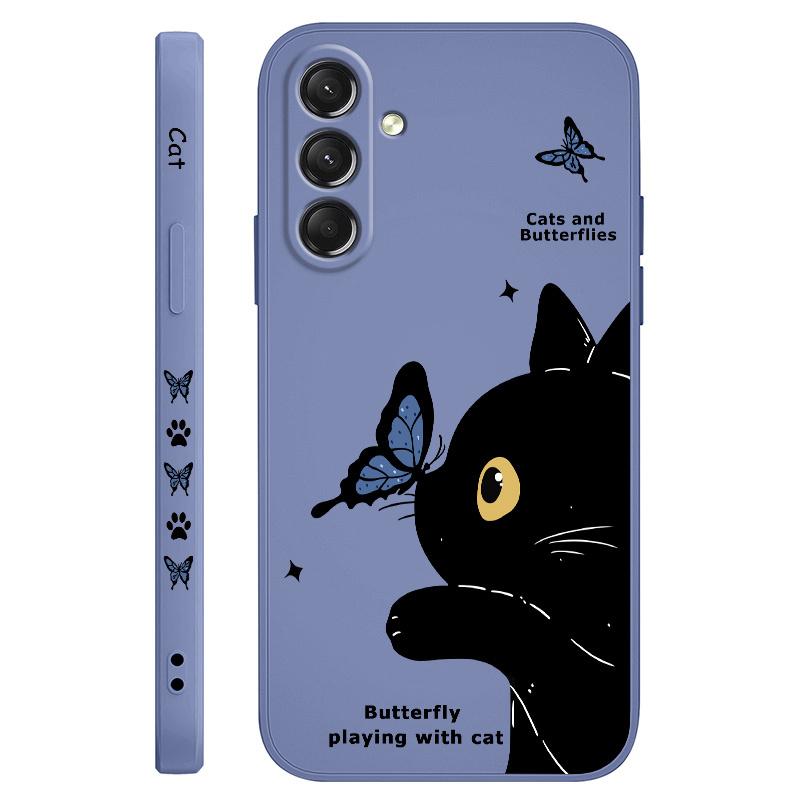 Cat Butterfly Phone Case For Samsung Galaxy S25 S24 S23 S22 S21 S20 Ultra Plus FE S10 Note 20 ultra 10 9 Plus Cover