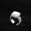 Fashion 925 Statement Sterling Silver Adjustable Moonlight Square Ring With Brilliant Zirconia