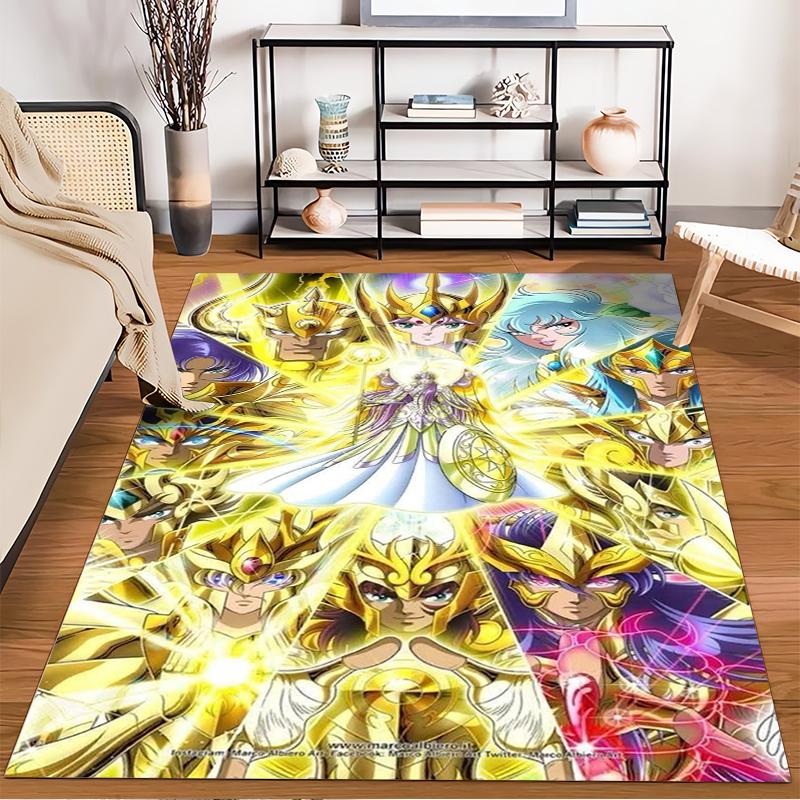 Gold Saint Anime Characters Pattern Carpet for Living Room Decor Suitable for use as an anti-slip for living room bedroom sofas