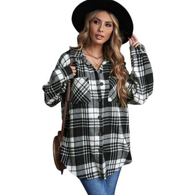 Herbst und Winter Damen kariertes Hemd Jacke Revers einreihiges Hemd Pendler lose karierte Tweed-Jacke