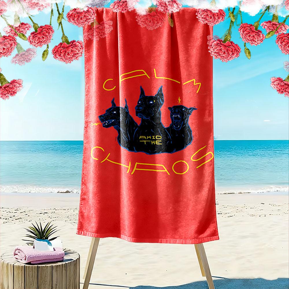 Calm Amid the Chaos Dogs Design Beach Towel Quick-drying for Travel Outdoor Sports Jogging Beach and Swimming