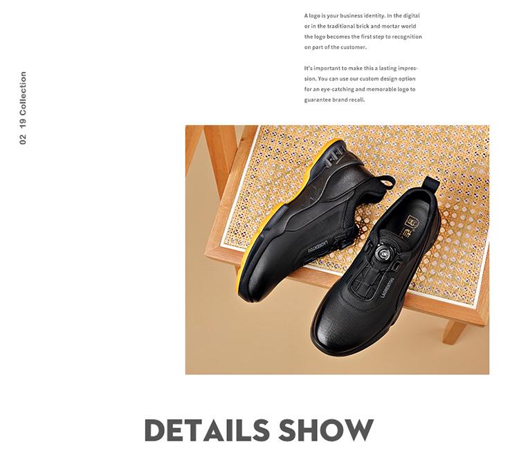 Laorentou Men's Genuine Leather Slip-On Running Shoes with Breathable Mesh and Rotating Buckle.