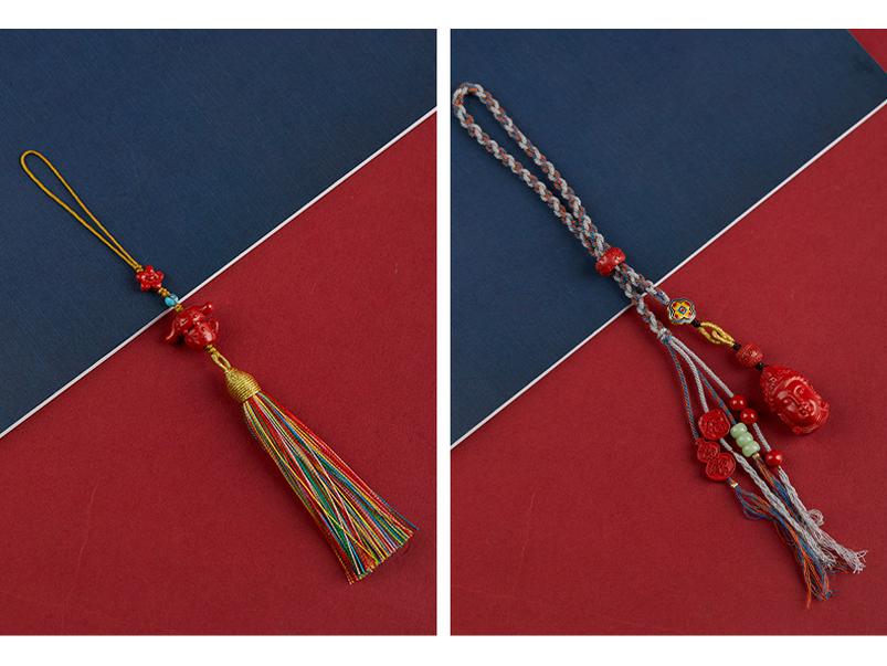 Jingchunlan High Content Cinnabar Red Sand Car Charm with Lucky Cat Guanyin Pixiu
