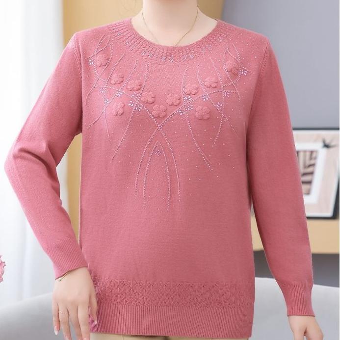 Women's Loose Plus-Size Sweater Autumn and Winter Crew Neck Printed Knitwear Soft and Skin-Friendly Stretch Pullover Top