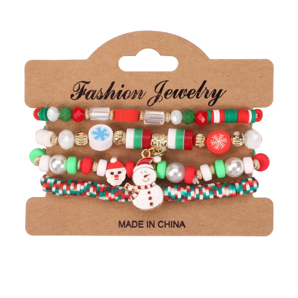 Christmas Charm Bracelet with Snowman, Tree, Santa, and Deer Pendants