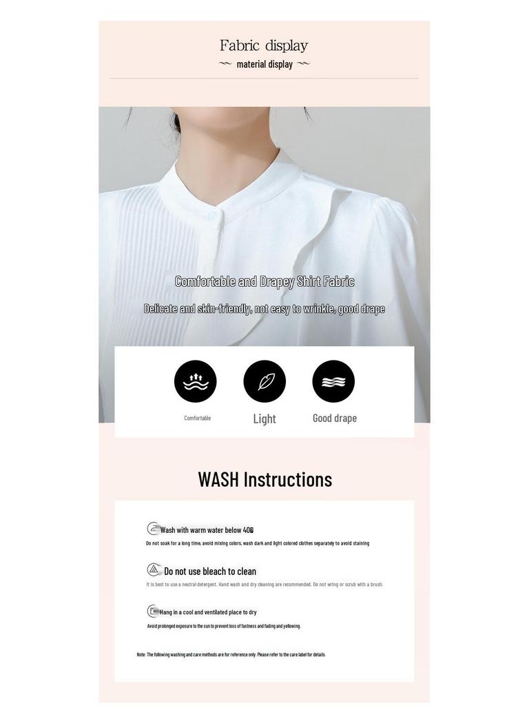2024 Elegant White Chiffon Blouse - Women's Slimming Long Sleeve Shirt for Spring & Autumn