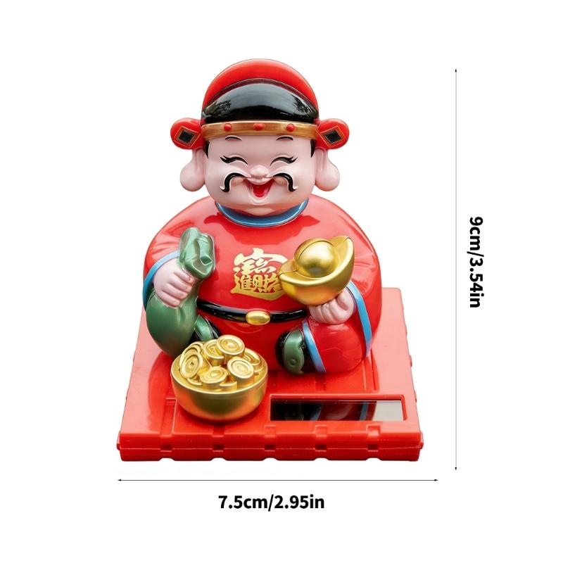 Lightweight Plastic Fortune God Nodding Figurine for Automotive Decoration Solar Powered Energy Efficient