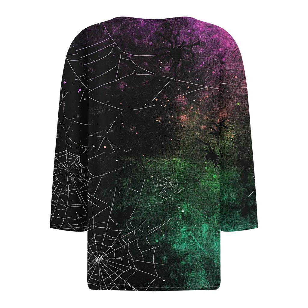 Dam Mode Casual T-shirt V-ringad Sjuärmad Tryckt Knapptopp