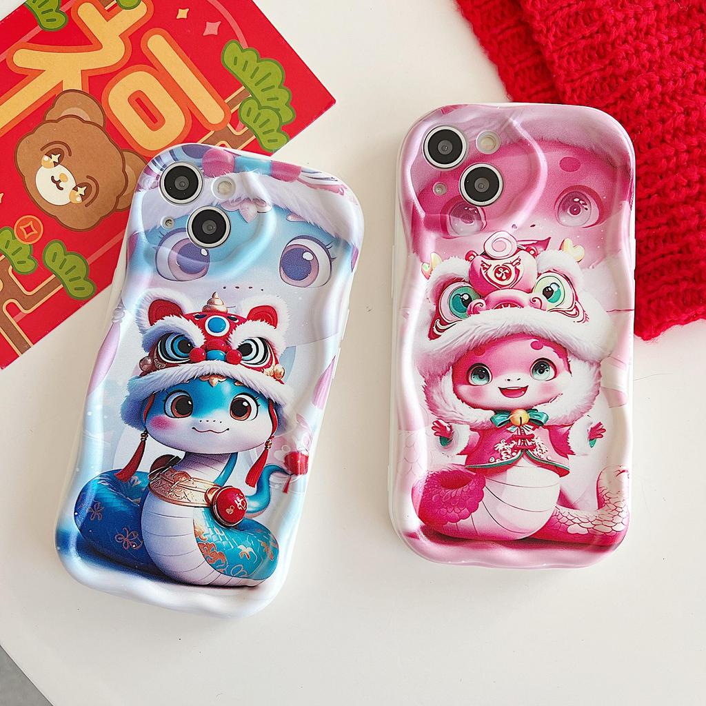 Silicone Case for Xiaomi Redmi Note 14 13 Samsung A56 A26 A36 Oppo A3 A5 Pro Tecno Spark 30C Funda Cartoon Snake New Year Cover Soft TPU Bumper